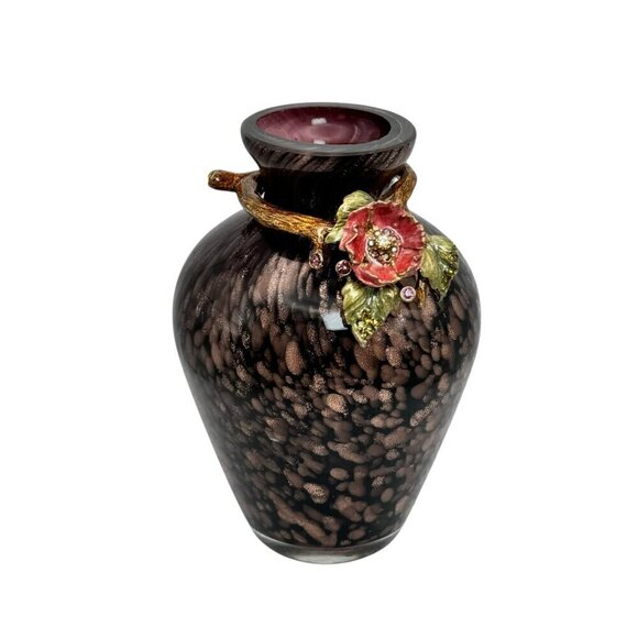 New Jay Strangwater Mini Vase Hand Blown Glass "Ginger Flower" Swarovski Crystal - Picture 2 of 9